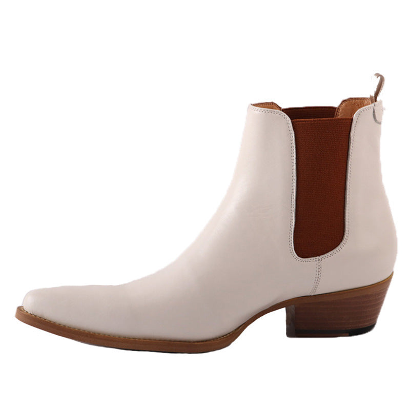 New Chelsea boot white leather boots point toe slip on ankle botas men party shoes male