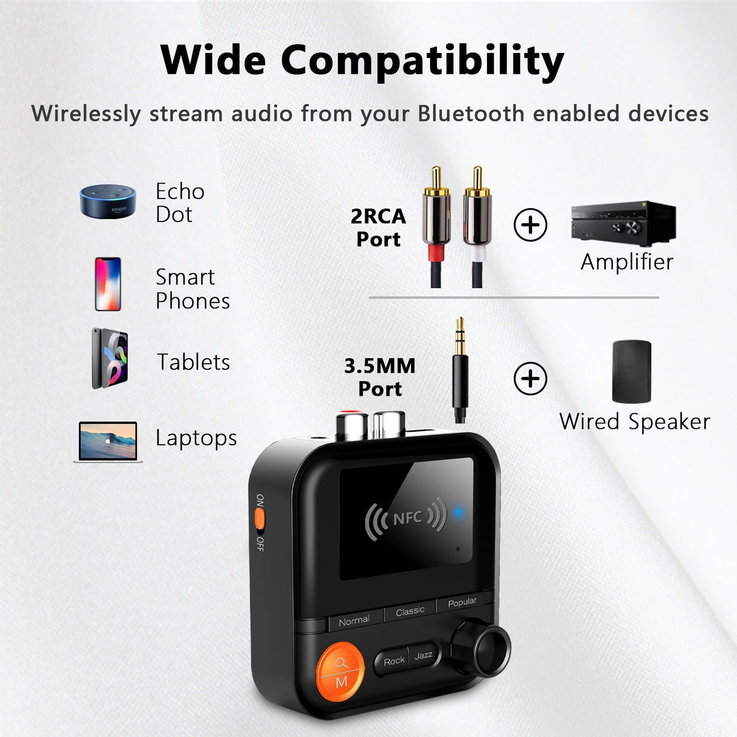Bluetooth 5.2 Receiver Audio NFC Wireless Adapter Vintage Amplifier Audio TF Card MP3 Player