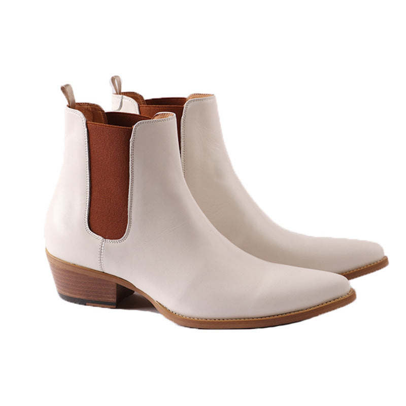 New Chelsea boot white leather boots point toe slip on ankle botas men party shoes male
