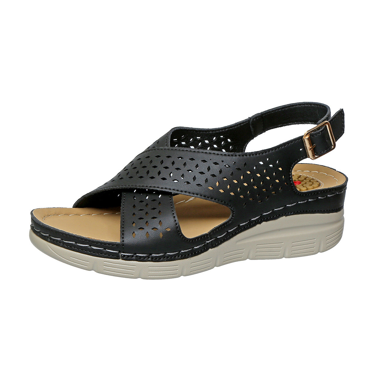 Hollow cross strap thick soled sandals for women, lightweight wedge and beach sandals