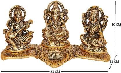 Gold Plated Lakshmi Ganesh Saraswati Deepak Idol