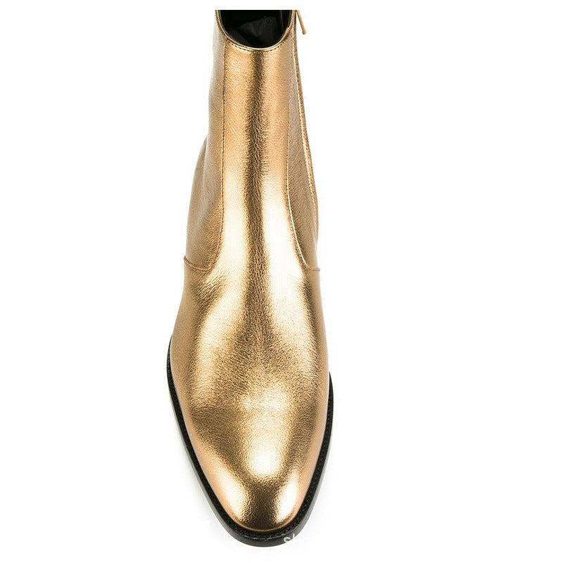 gold pointed toe men leather boots British style men fashion boots zip mujer bota chelsea booties
