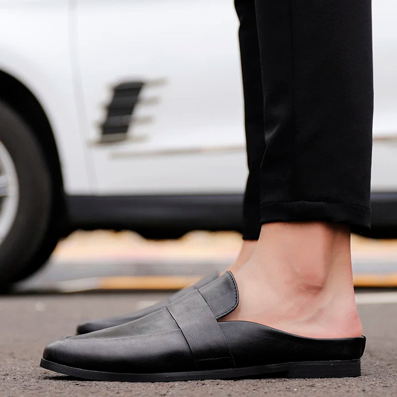 British small leather shoes men's loose fitting casual shoes one kick off