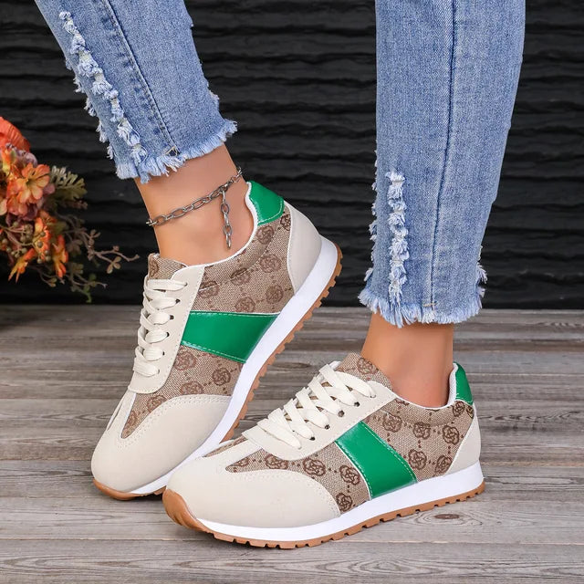 Breathable Women's Sneakers - Lightweight Leisure Tennis Shoes with Flower Design