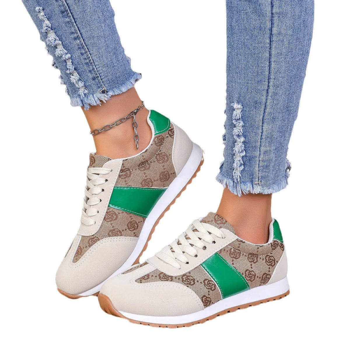 Breathable Women's Sneakers - Lightweight Leisure Tennis Shoes with Flower Design