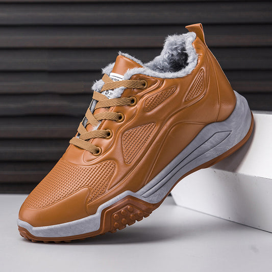 Single Cotton Casual Shoes Of The Same Style Men's Winter New Thickened Thermal Leather Shoes Fashion Korean Leather Plush Shoes