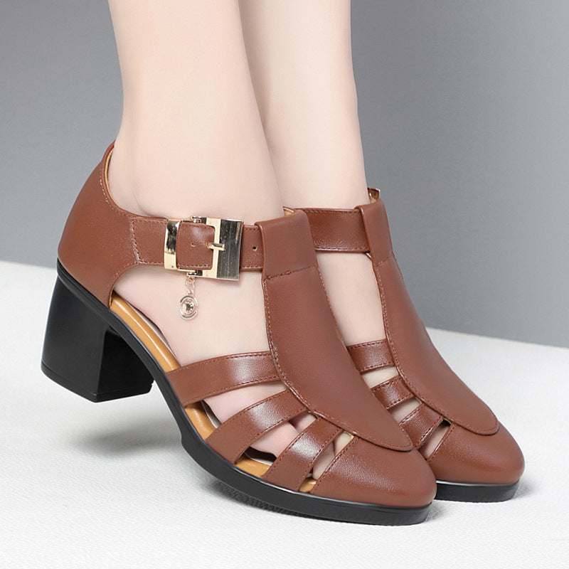 Fashion Sandals for Women's Summer New Style Hollow Middle Heel Slope Heel Women's Shoes
