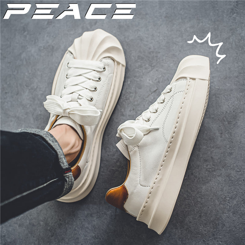 Men's low cut skateboard shoes, thick soled student casual shoes, leather top sports men's shoes