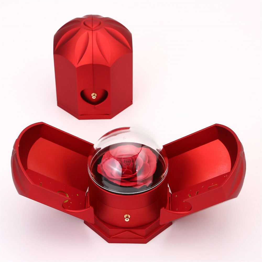 Double open rose gift box drawer style rose jewelry angel wings necklace and gift box
