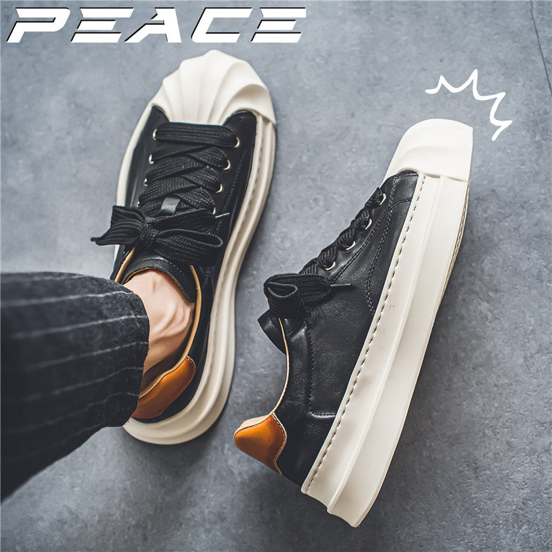Men's low cut skateboard shoes, thick soled student casual shoes, leather top sports men's shoes