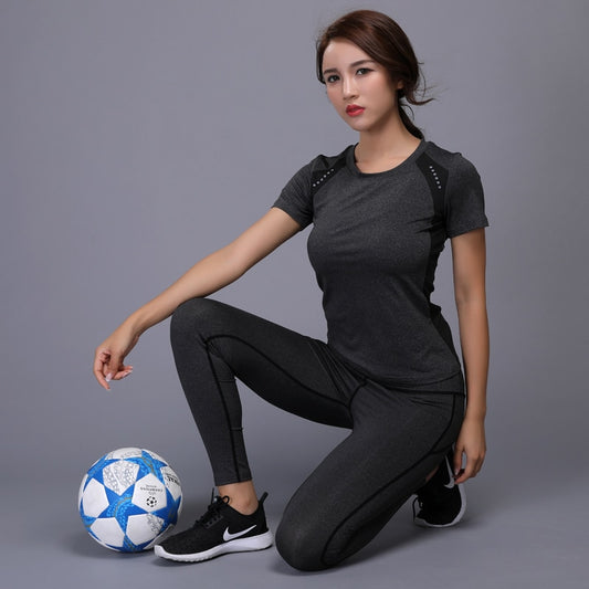 Women's Yoga Set - Breathable Gym T-Shirt + Compression Leggings Workout Clothes