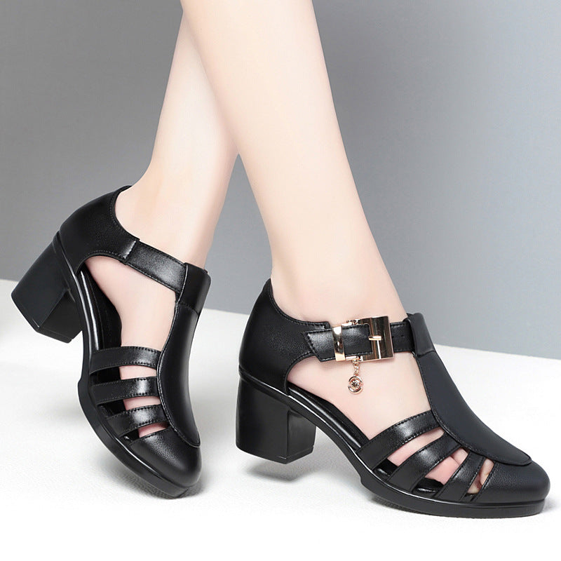 Fashion Sandals for Women's Summer New Style Hollow Middle Heel Slope Heel Women's Shoes