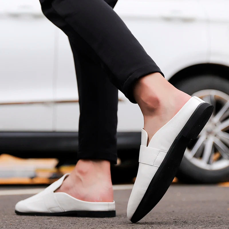 British small leather shoes men's loose fitting casual shoes one kick off