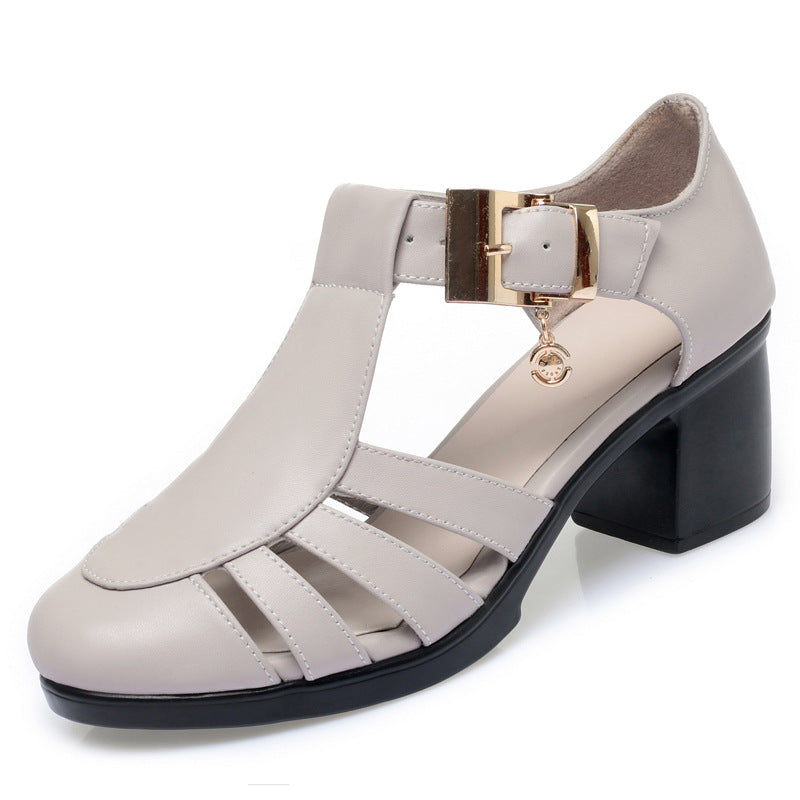 Fashion Sandals for Women's Summer New Style Hollow Middle Heel Slope Heel Women's Shoes