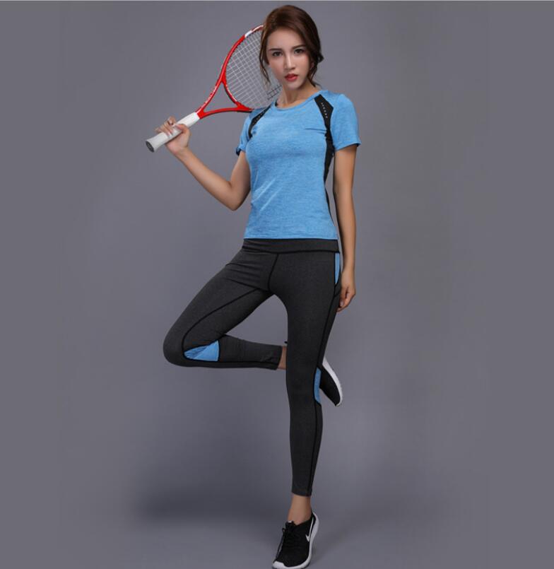 Women's Yoga Set - Breathable Gym T-Shirt + Compression Leggings Workout Clothes