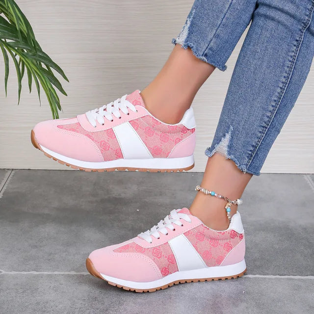 Breathable Women's Sneakers - Lightweight Leisure Tennis Shoes with Flower Design