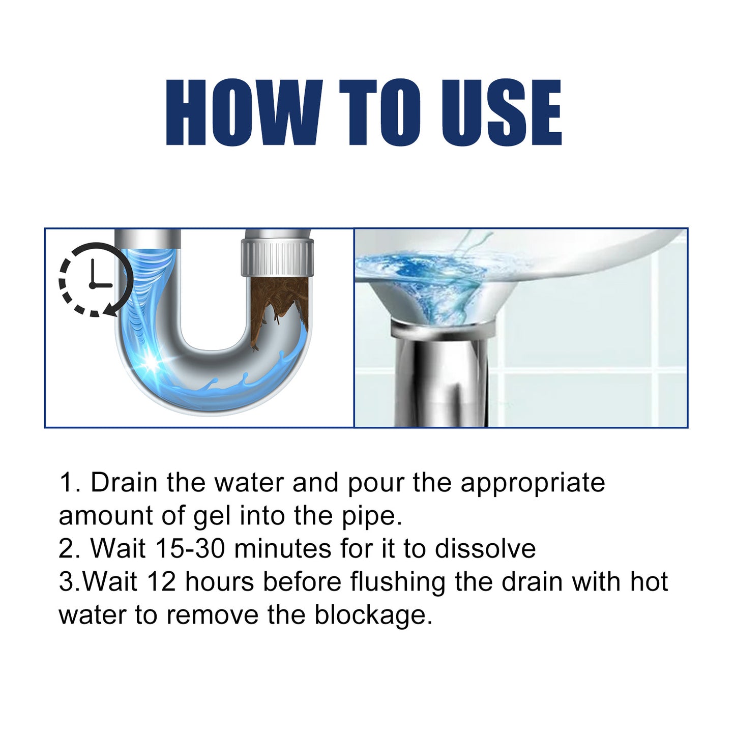 Pipe Unclog Gel, Sewer Multi-Effect Dissolving Pipe Obstruction Unblocking Agent