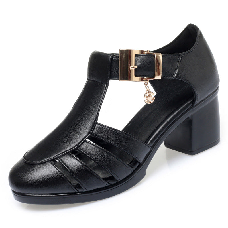 Fashion Sandals for Women's Summer New Style Hollow Middle Heel Slope Heel Women's Shoes