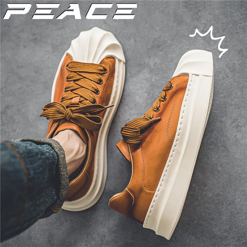 Men's low cut skateboard shoes, thick soled student casual shoes, leather top sports men's shoes