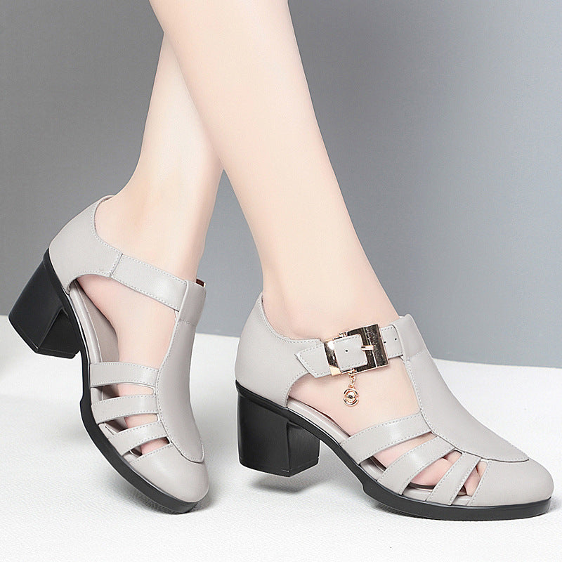 Fashion Sandals for Women's Summer New Style Hollow Middle Heel Slope Heel Women's Shoes