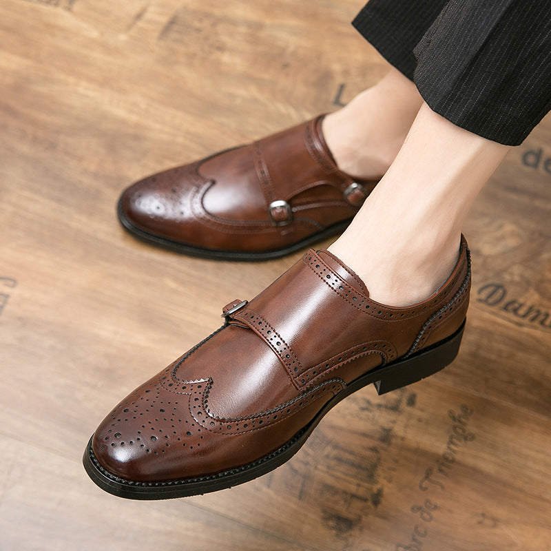 Men's Buckle Leather Shoes - Height Increasing Formal Business Shoes
