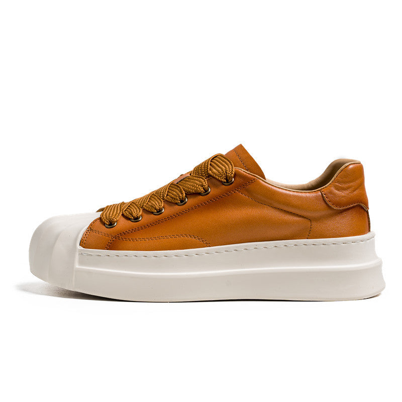 Men's low cut skateboard shoes, thick soled student casual shoes, leather top sports men's shoes