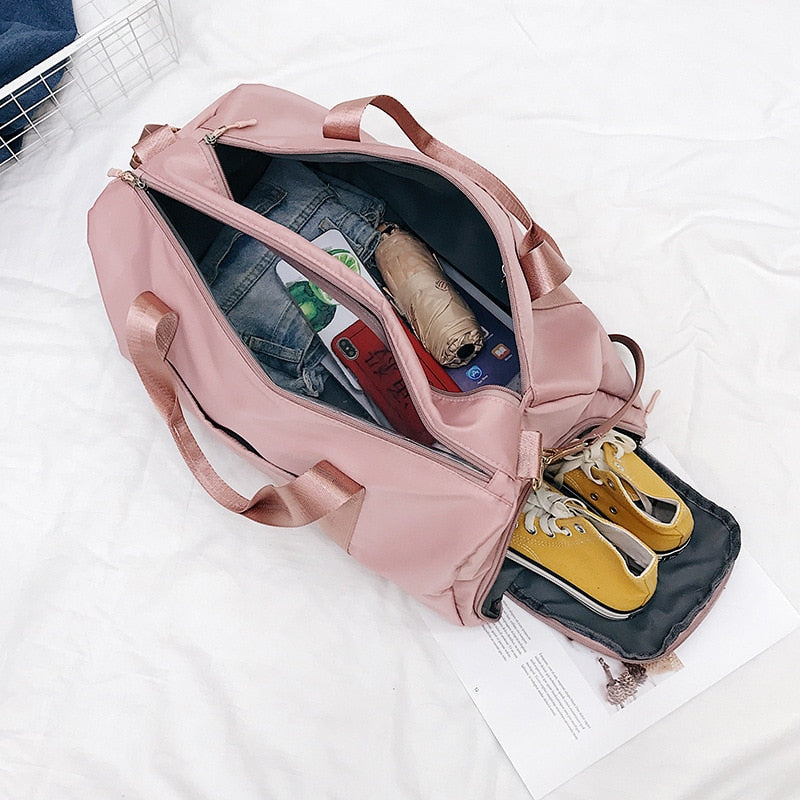Outdoor Waterproof Nylon Sports Gym Bag - Training Fitness Travel Handbag with Shoe Compartment