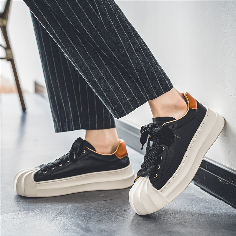 Men's low cut skateboard shoes, thick soled student casual shoes, leather top sports men's shoes