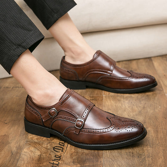 Men's Buckle Leather Shoes - Height Increasing Formal Business Shoes